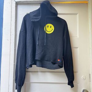 Aviator Nation Smiley Bolt Cropped Hoodie SM Casual Athletic Preppy Cute Cropped